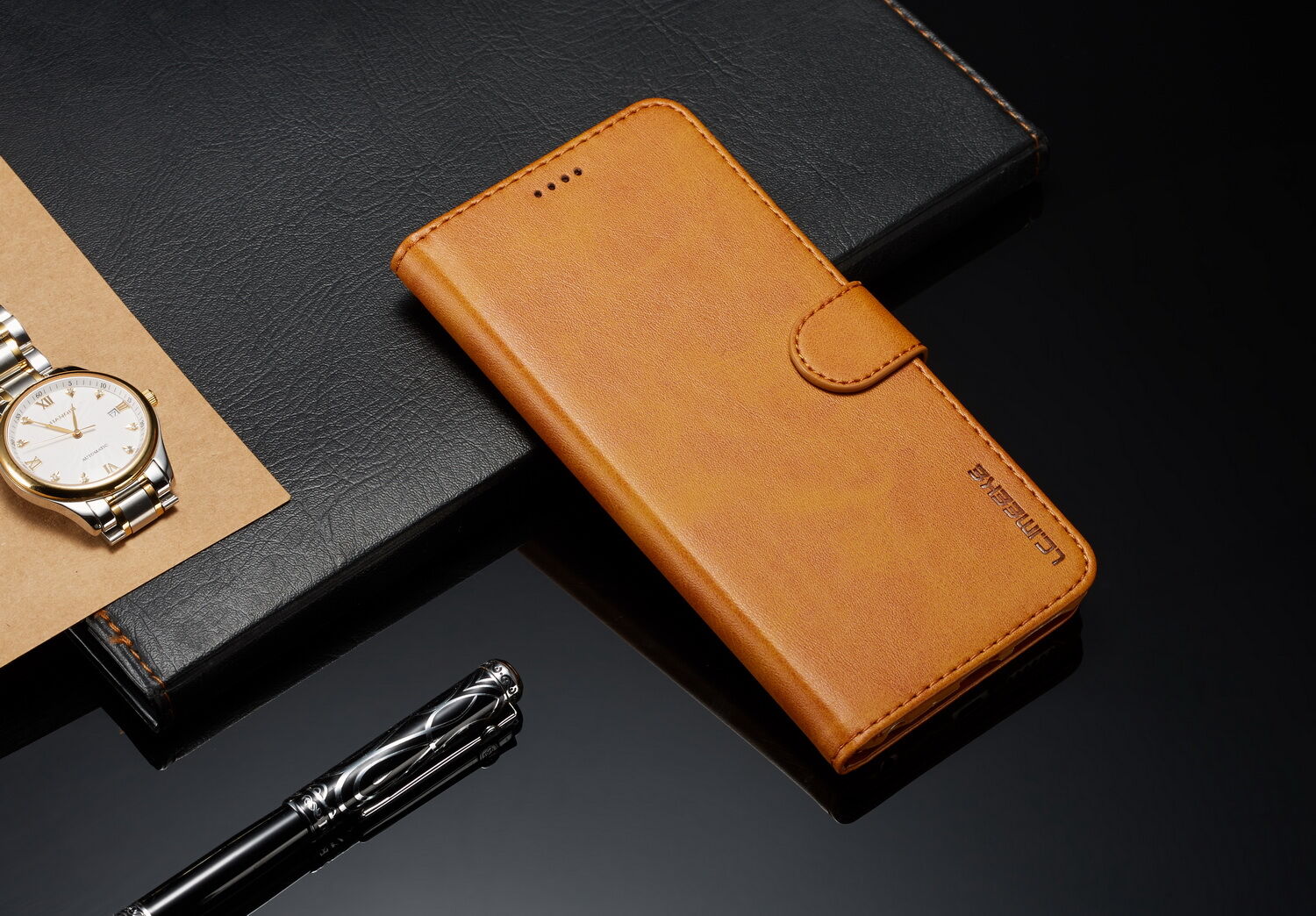 Husă flip LC.imeeke, din piele, pentru Xiaomi Redmi Note 6 Pro - cafeniu