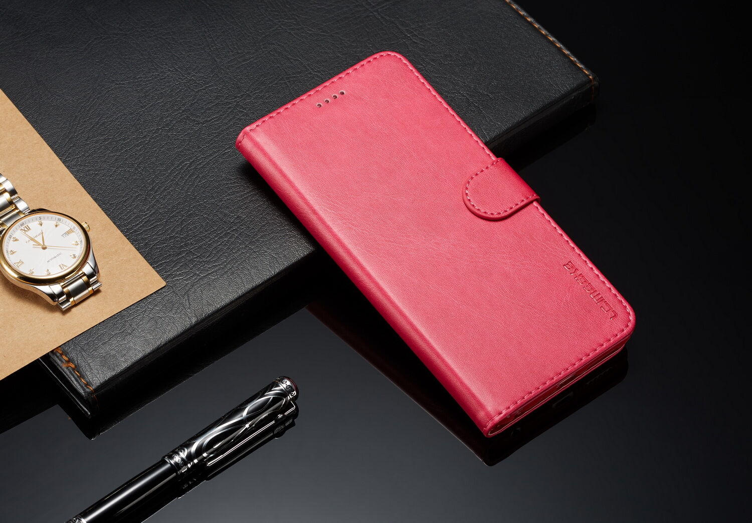 Husă flip LC.imeeke, din piele, pentru Xiaomi Redmi Note 6 Pro - cafeniu