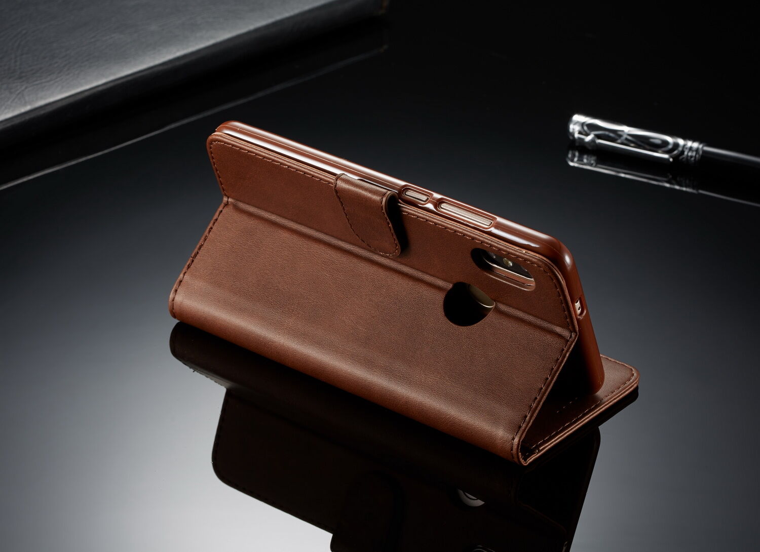 Husă flip LC.imeeke, din piele, pentru Xiaomi Redmi Note 6 Pro - cafeniu