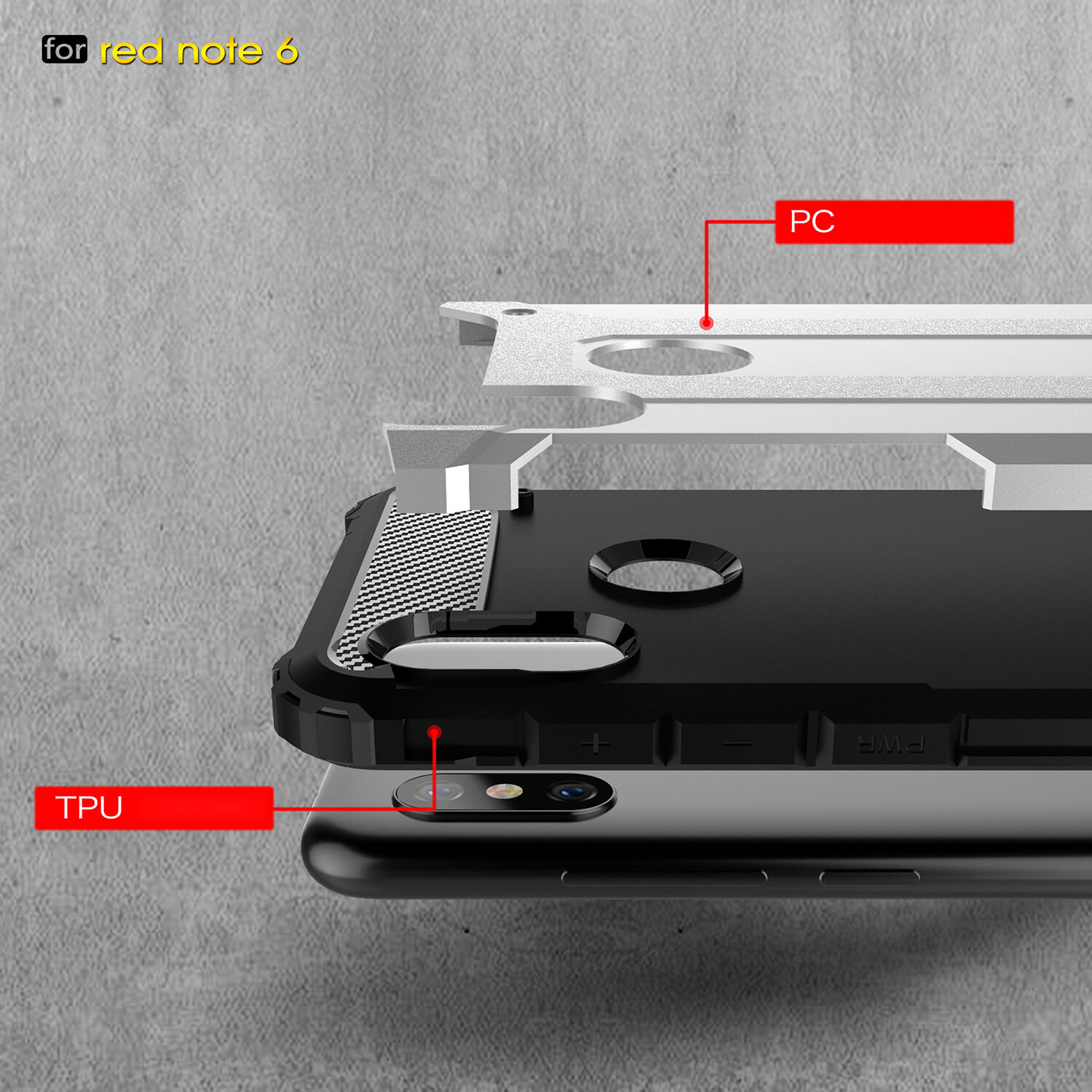 Carcasă super rezistentă Armor, pentru Xiaomi Redmi Note 6 Pro - roșu