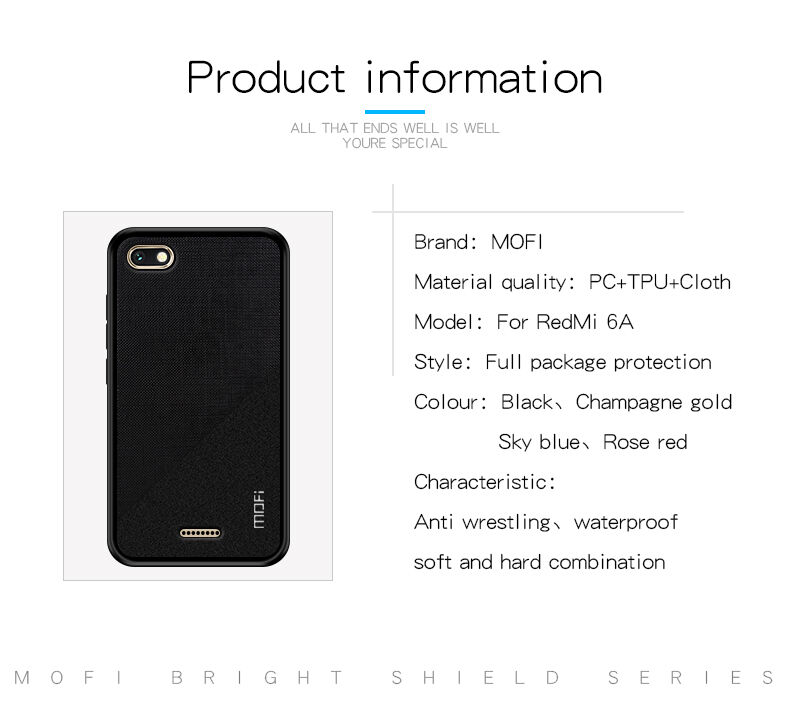Husă de protecție Mofi, din plastic și textil, pentru Xiaomi Redmi 6 - albastru