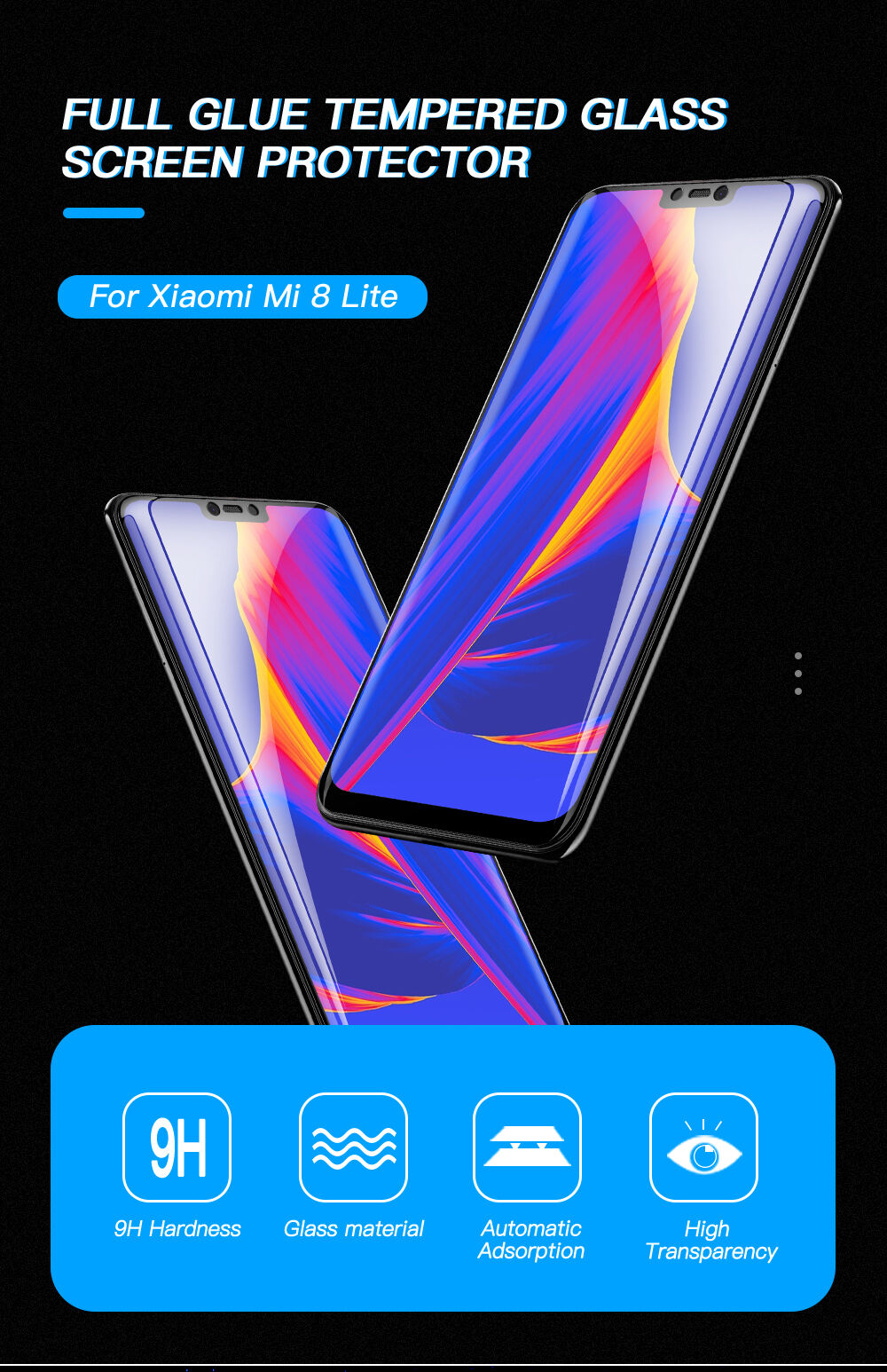 Sticlă durificată 3D Amorus pentru Xiaomi Mi 8 Lite - negru