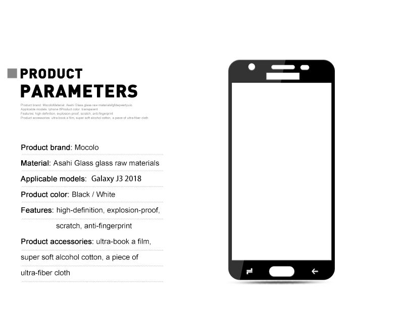 Sticlă durificată 3D Mocolo pentru Samsung Galaxy J3 (2018) - negru