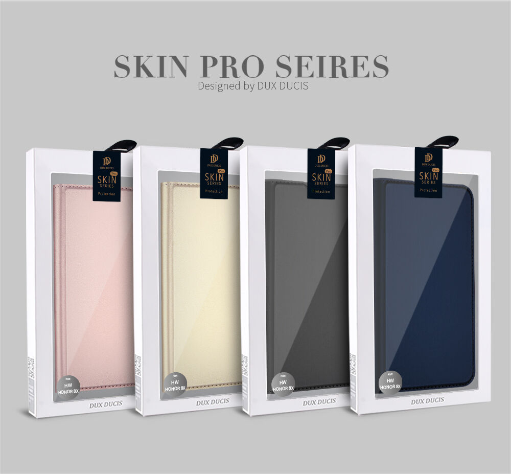 Husă flip Dux Ducis Skin Pro, din piele, pentru Honor 8X - roz-auriu Husă flip Dux Ducis Skin Pro, din piele, pentru Honor 8X - roz-auriu