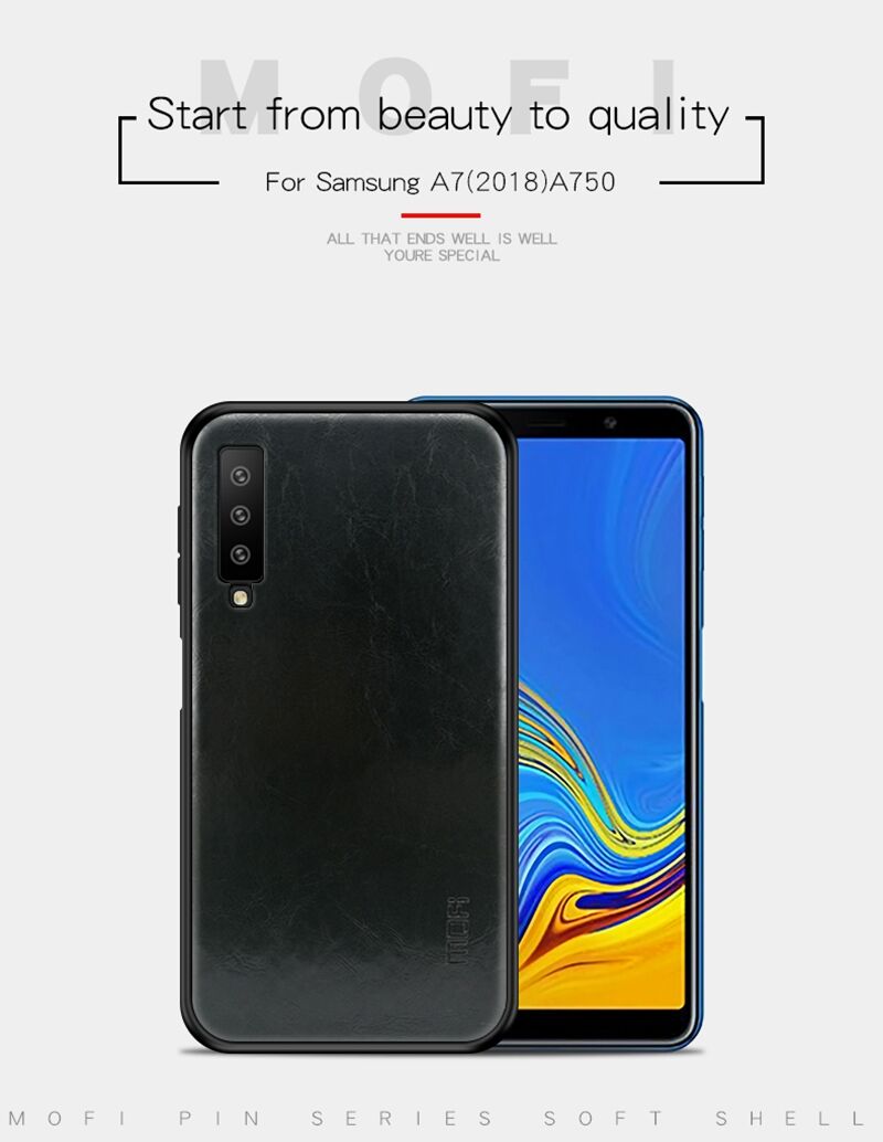 Husă Mofi, din piele, pentru Samsung Galaxy A7 (2018) - negru