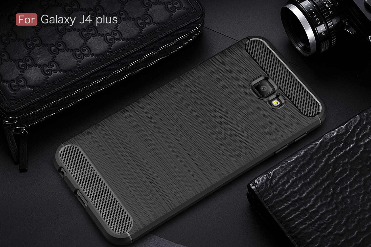 Carcasă din plastic cu textură șlefuită, pentru Samsung Galaxy J4 Plus - roșu