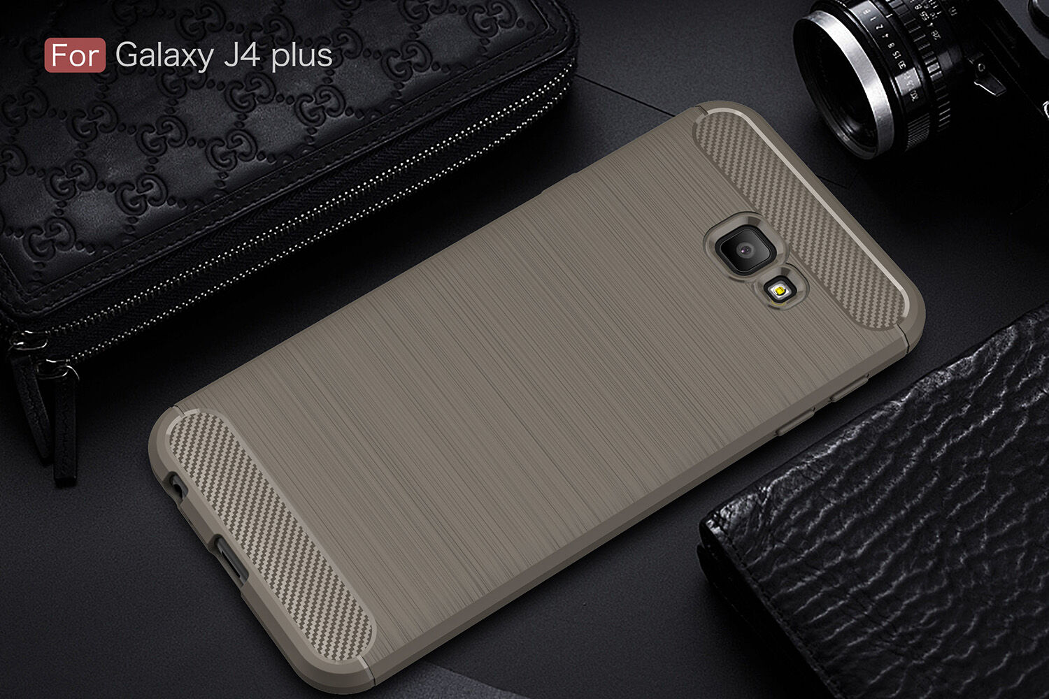 Carcasă din plastic cu textură șlefuită, pentru Samsung Galaxy J4 Plus - roșu