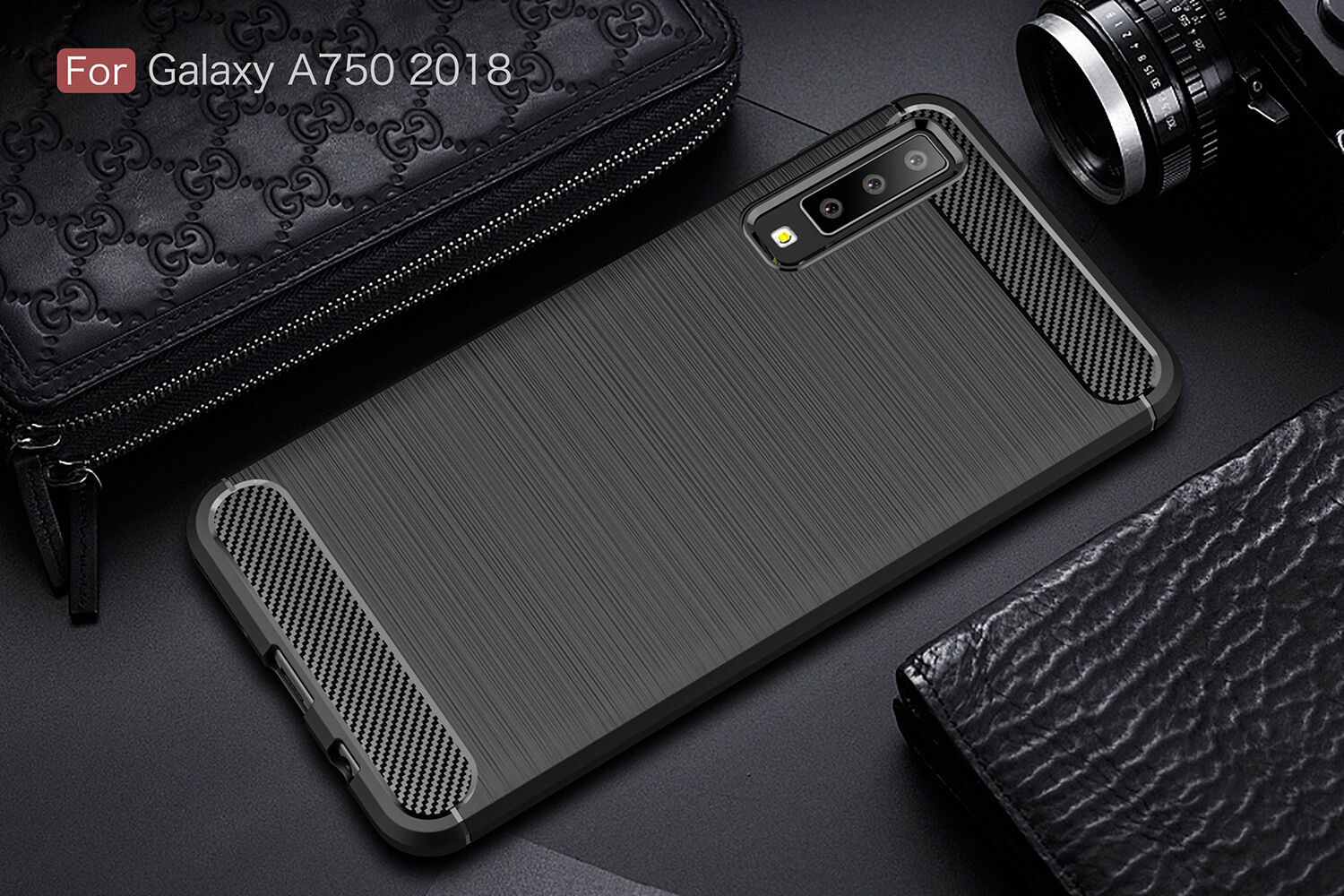 Carcasă din plastic cu textură șlefuită, pentru Samsung Galaxy A7 (2018) - albastru închis
