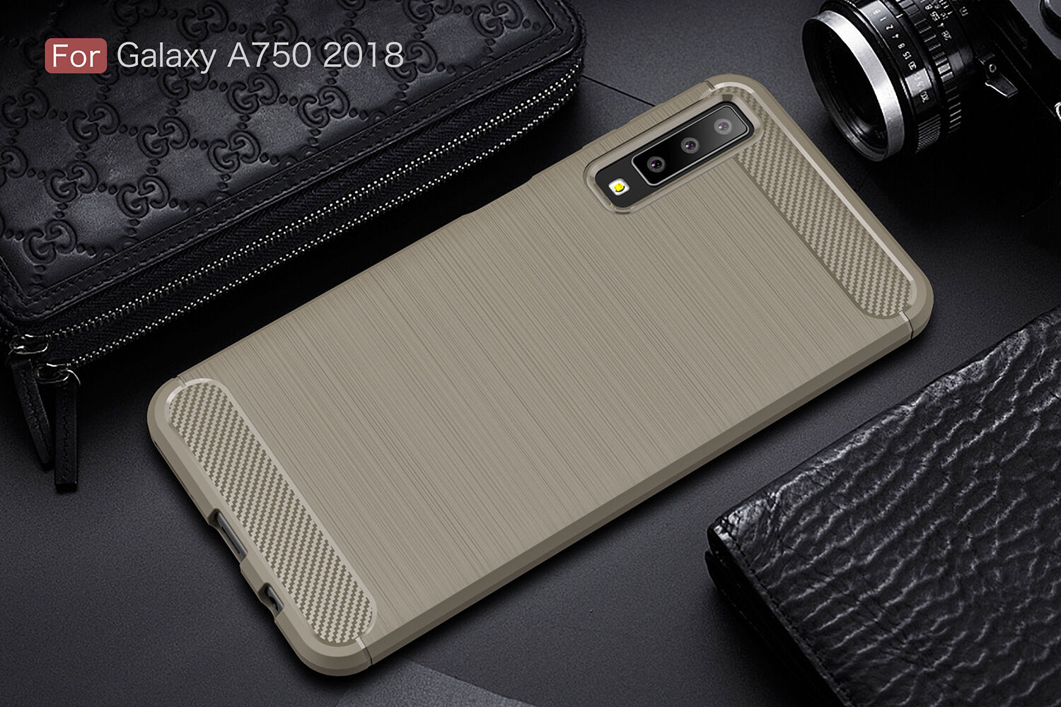 Carcasă din plastic cu textură șlefuită, pentru Samsung Galaxy A7 (2018) - gri