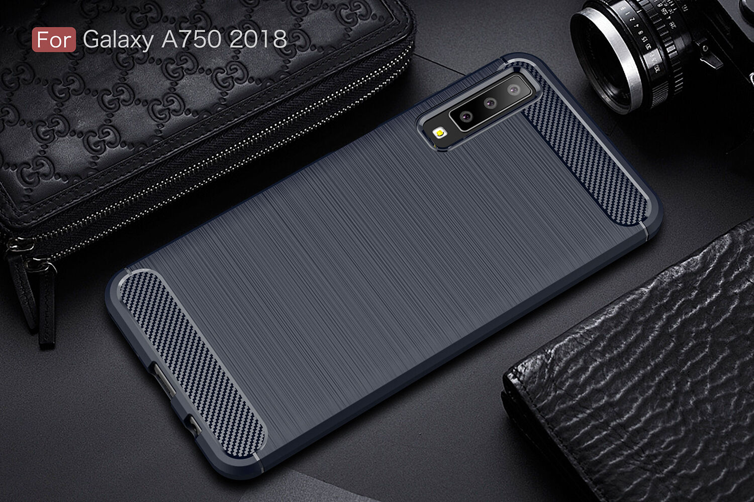 Carcasă din plastic cu textură șlefuită, pentru Samsung Galaxy A7 (2018) - negru