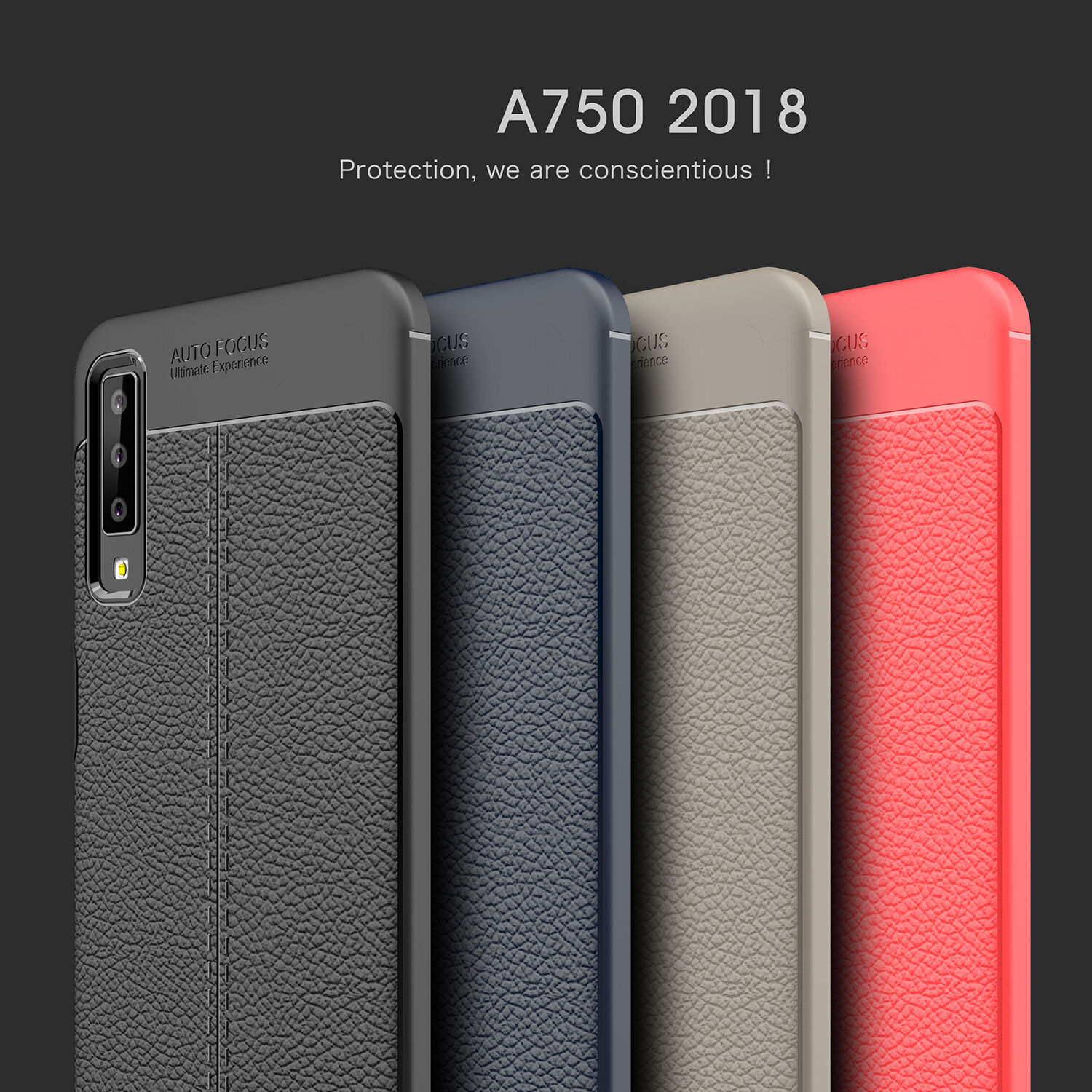 Husă Litchi, din piele, pentru Samsung Galaxy A7 (2018) - negru