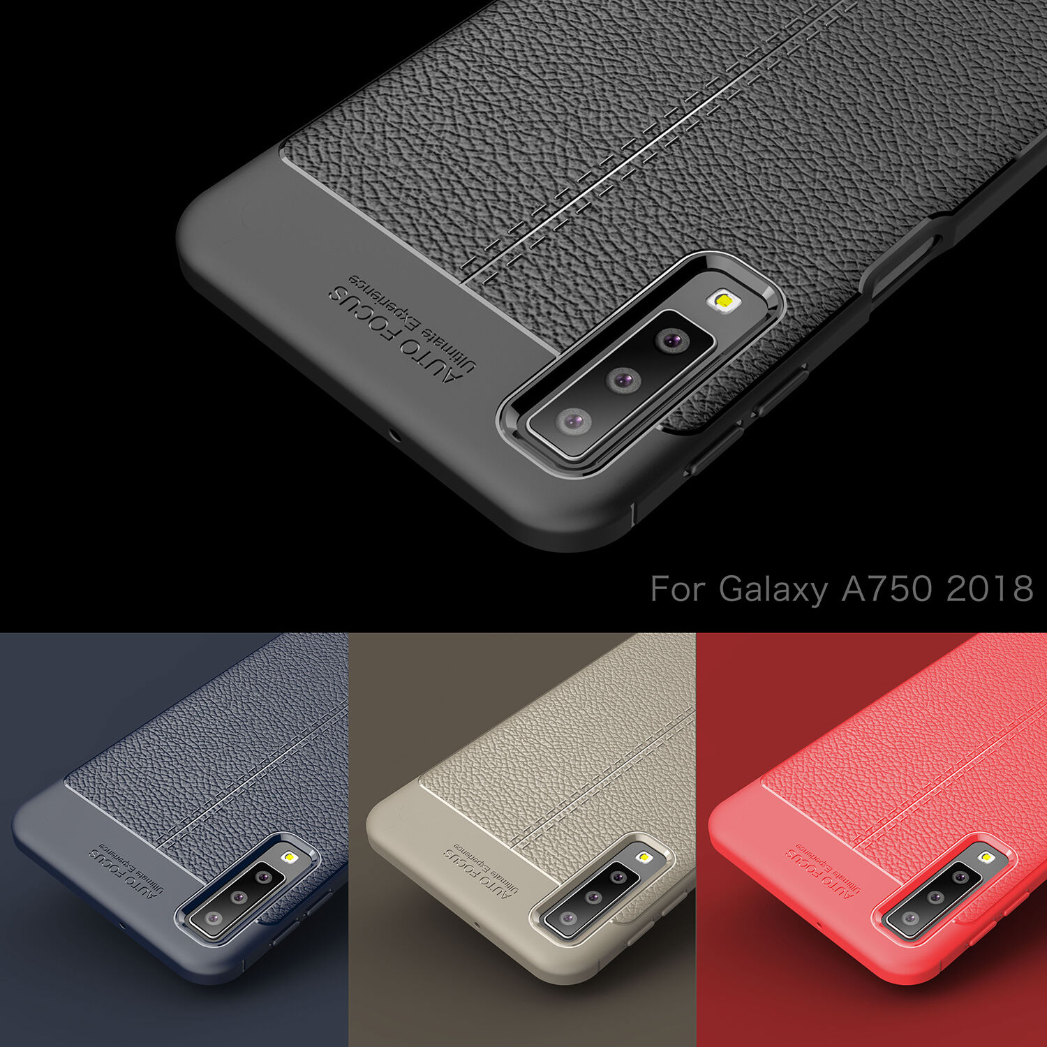 Husă Litchi, din piele, pentru Samsung Galaxy A7 (2018) - negru