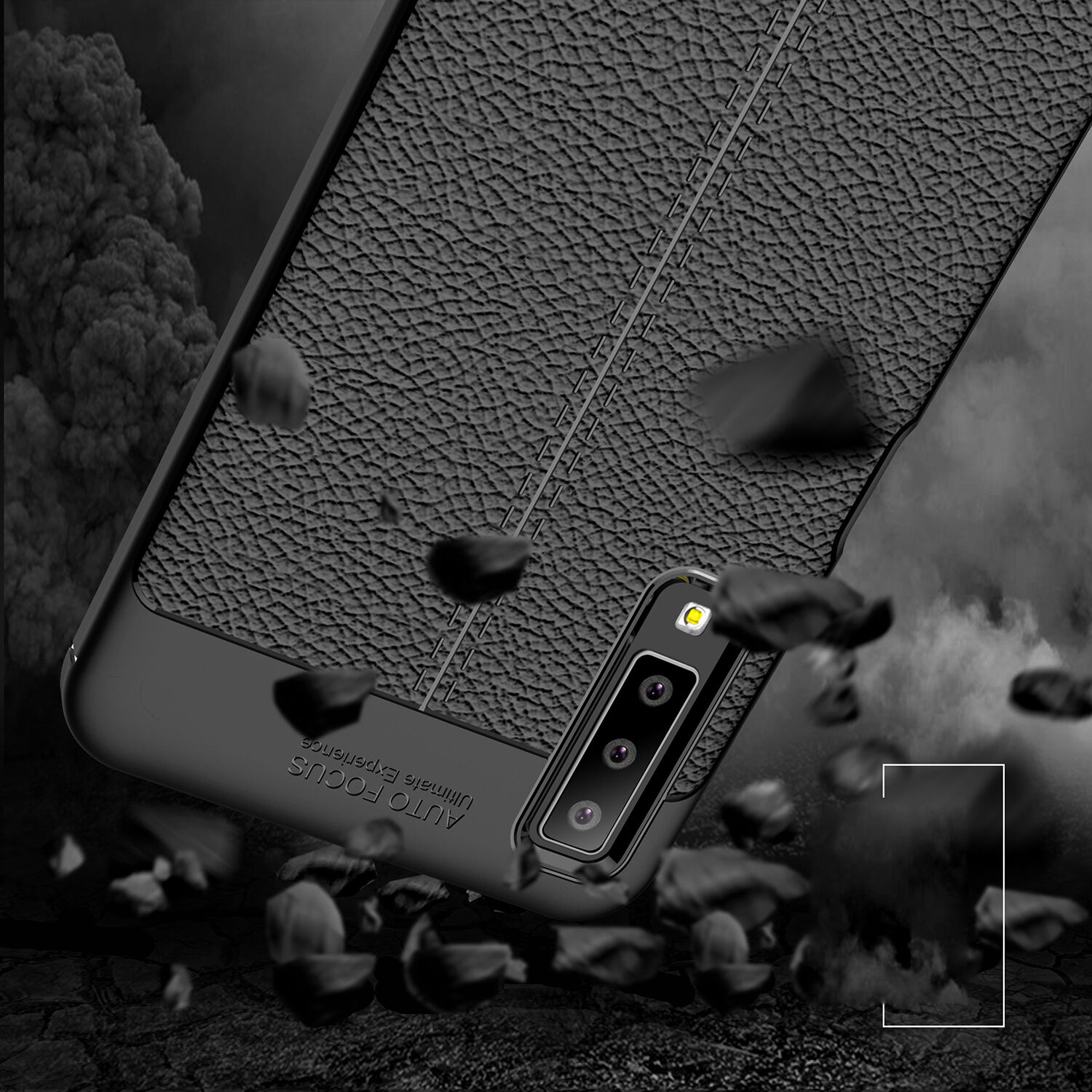 Husă Litchi, din piele, pentru Samsung Galaxy A7 (2018) - negru