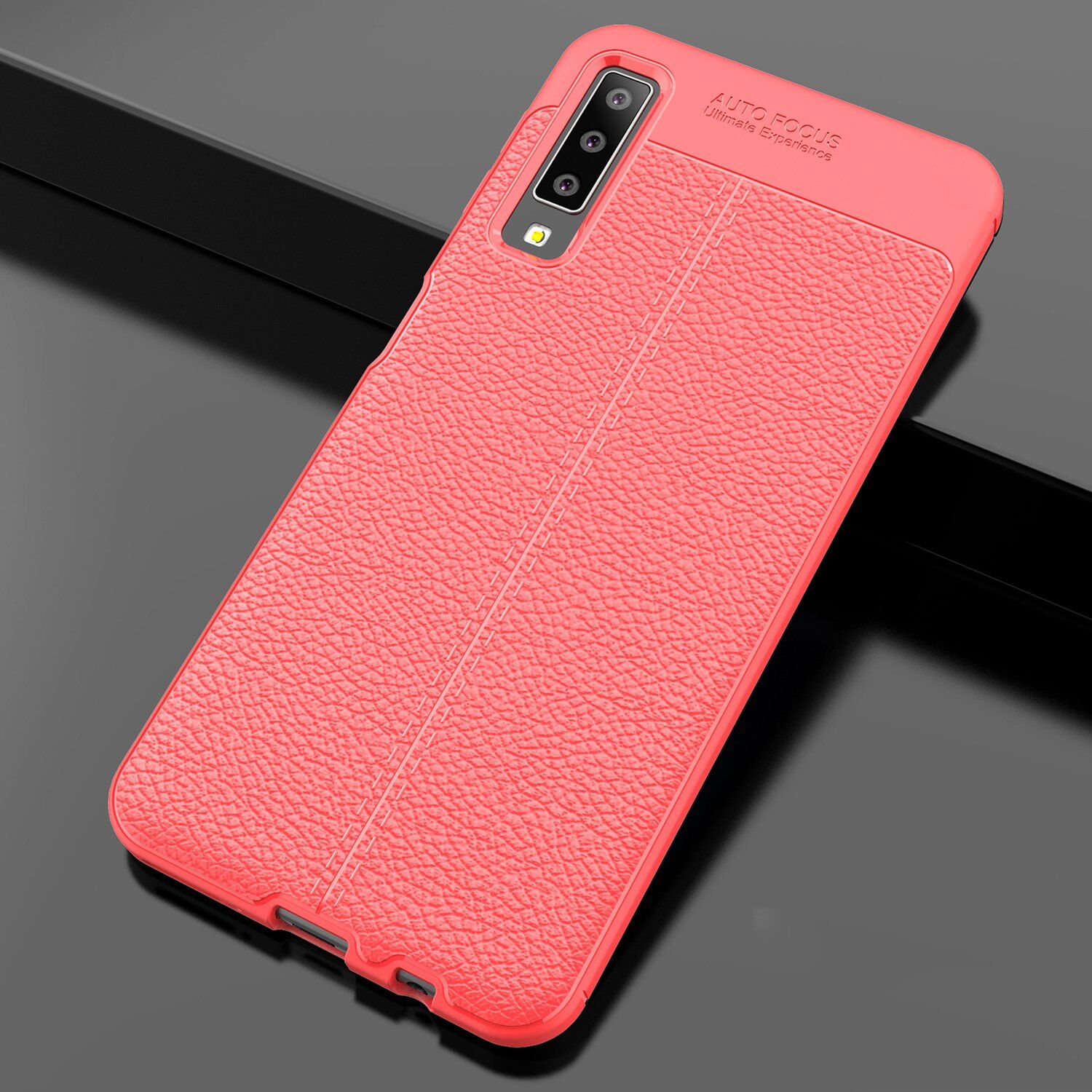 Husă Litchi, din piele, pentru Samsung Galaxy A7 (2018) - negru