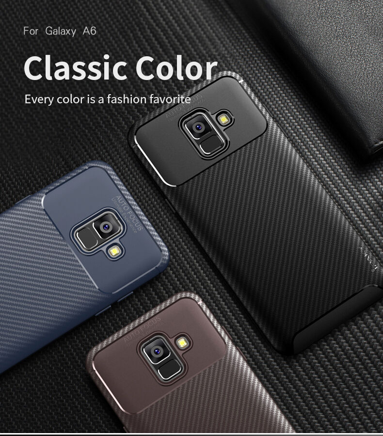 Carcasă Ipaky, din plastic cu textură carbon, pentru Samsung Galaxy A6 (2018) - albastru închis