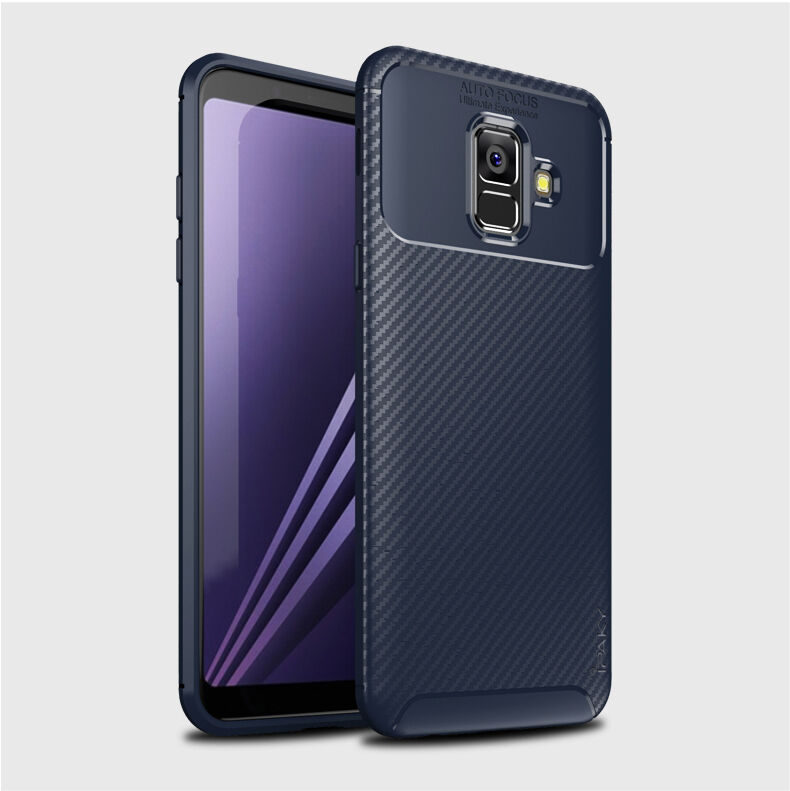 Carcasă Ipaky, din plastic cu textură carbon, pentru Samsung Galaxy A6 (2018) - albastru închis