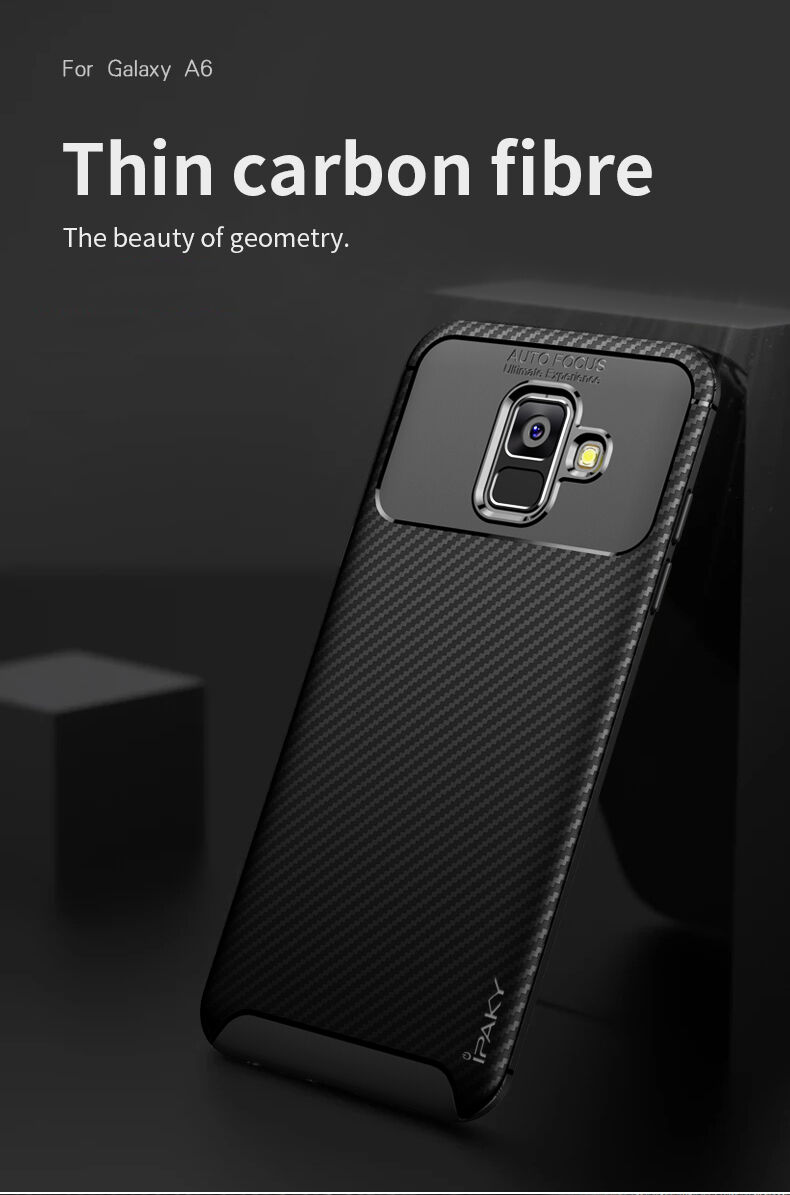 Carcasă Ipaky, din plastic cu textură carbon, pentru Samsung Galaxy A6 (2018) - negru