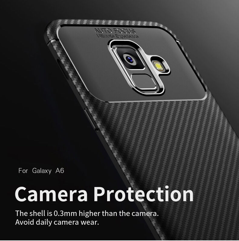 Carcasă Ipaky, din plastic cu textură carbon, pentru Samsung Galaxy A6 (2018) - negru