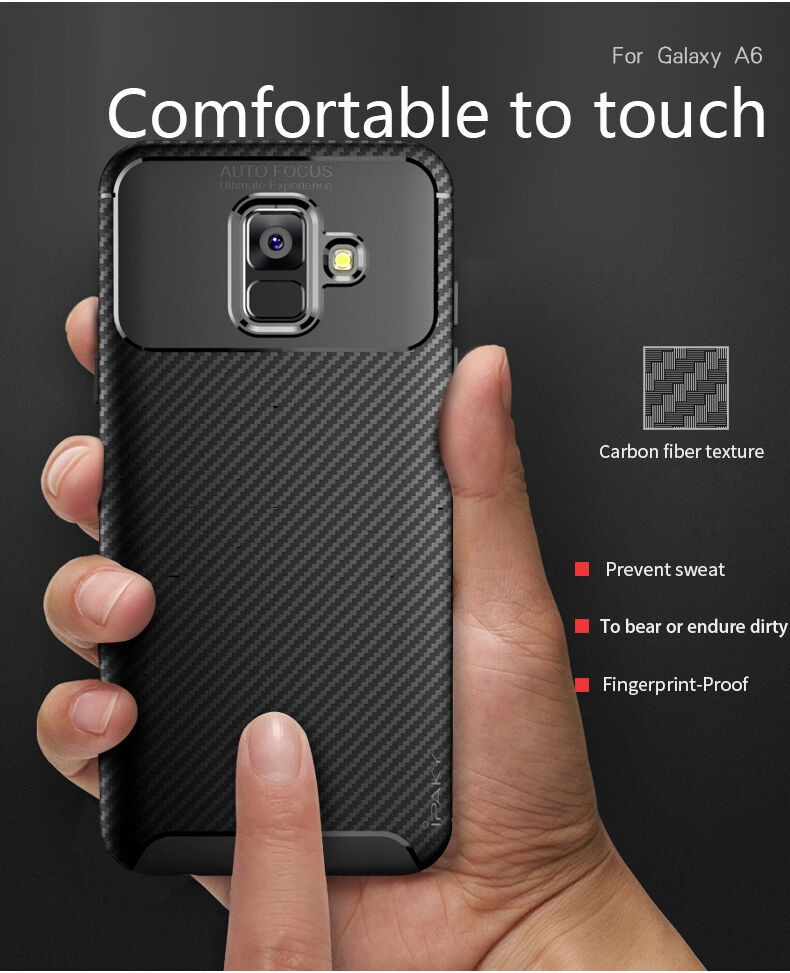 Carcasă Ipaky, din plastic cu textură carbon, pentru Samsung Galaxy A6 (2018) - negru