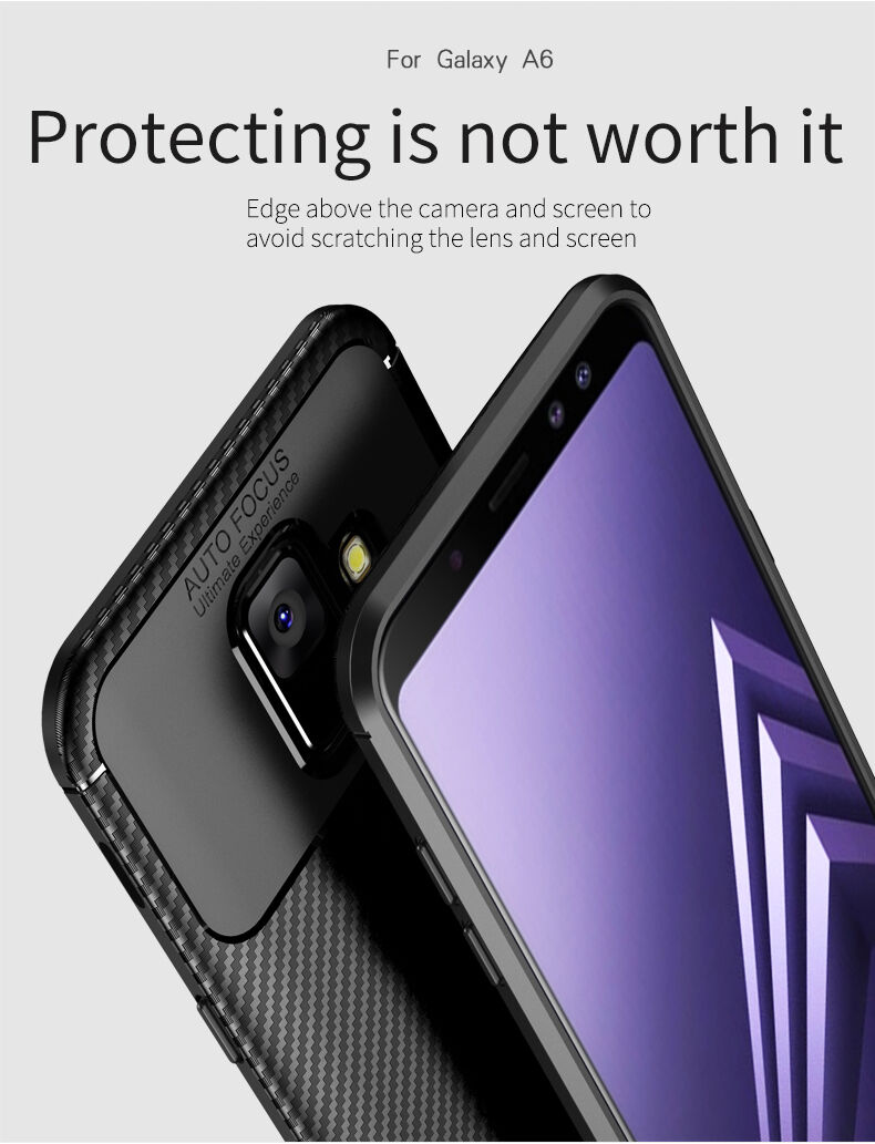 Carcasă Ipaky, din plastic cu textură carbon, pentru Samsung Galaxy A6 (2018) - negru