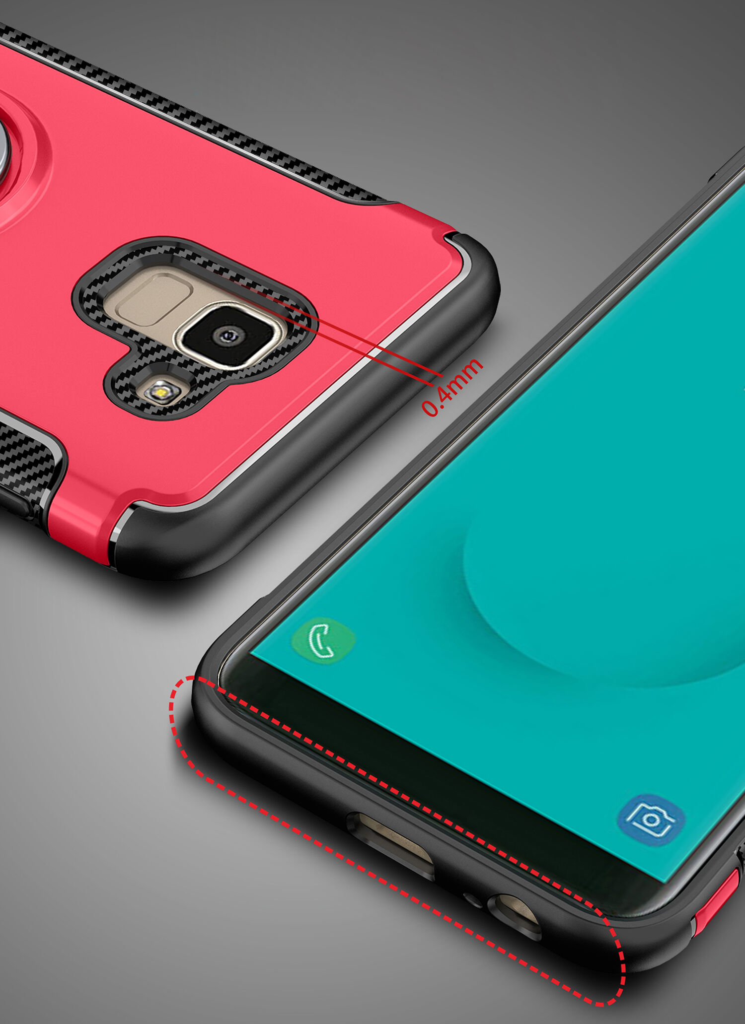 Carcasă rezistentă cu suport, pentru Samsung Galaxy J6 (2018) - roșu