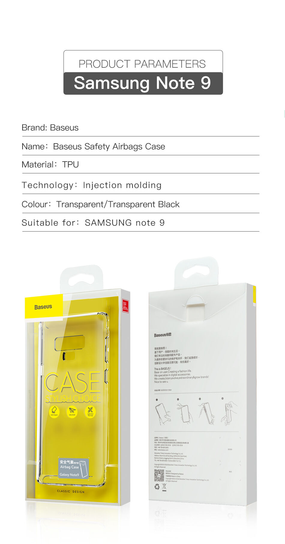 Carcasă Baseus Safety, din plastic, pentru Samsung Galaxy Note 9 - transparent