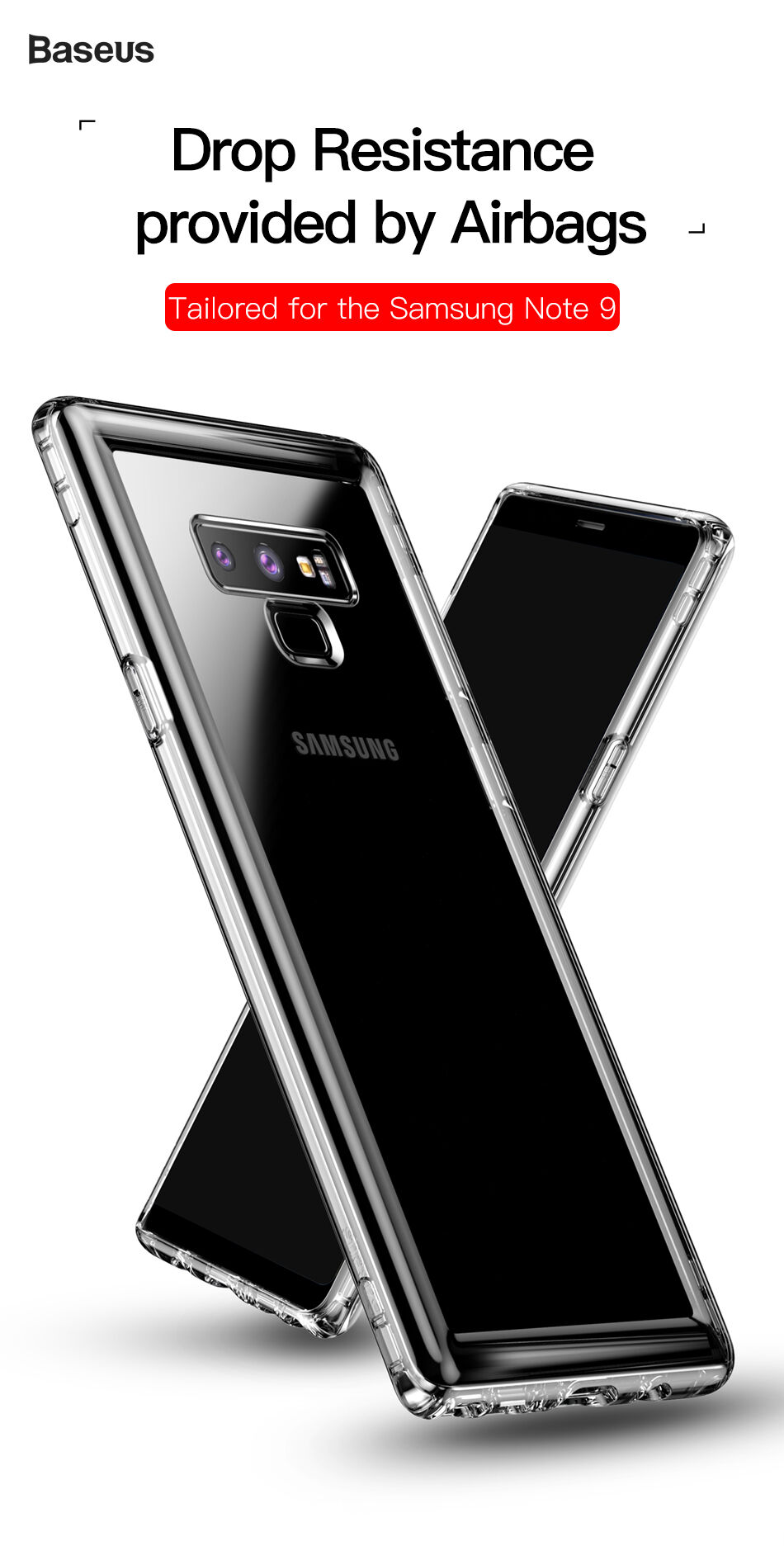 Carcasă Baseus Safety, din plastic negru, pentru Samsung Galaxy Note 9 - transparent