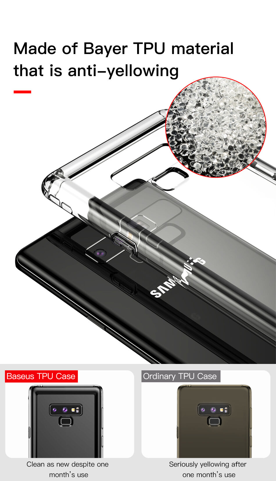 Carcasă Baseus Safety, din plastic negru, pentru Samsung Galaxy Note 9 - transparent