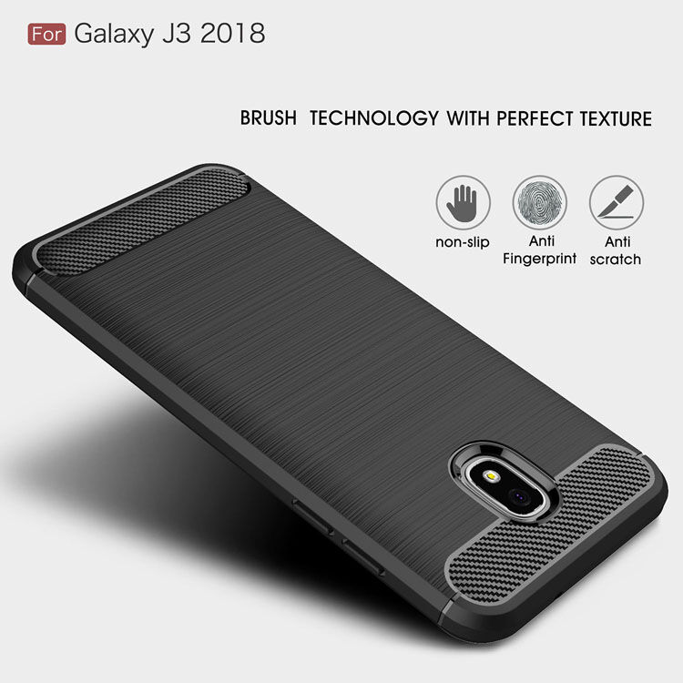 Carcasă din plastic cu textură șlefuită, pentru Samsung Galaxy J3 (2018) - negru
