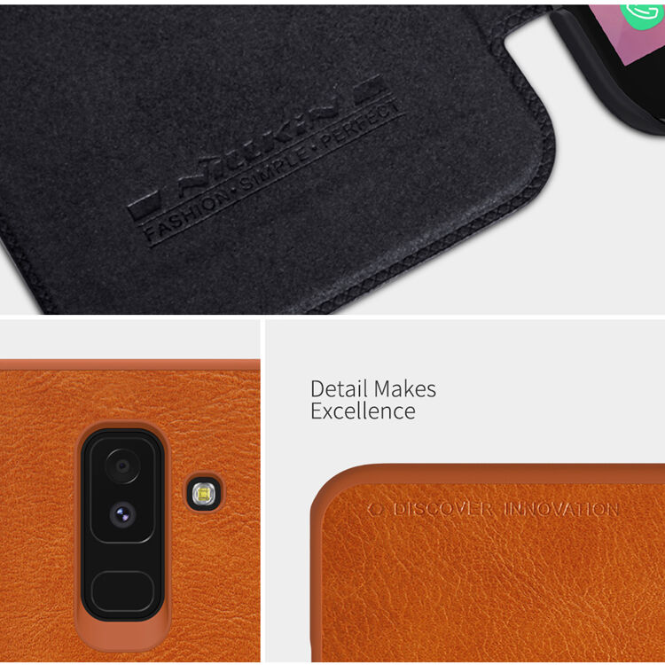 Husă flip Nillkin Qin, din piele, pentru Samsung Galaxy A6 Plus (2018) - roșu