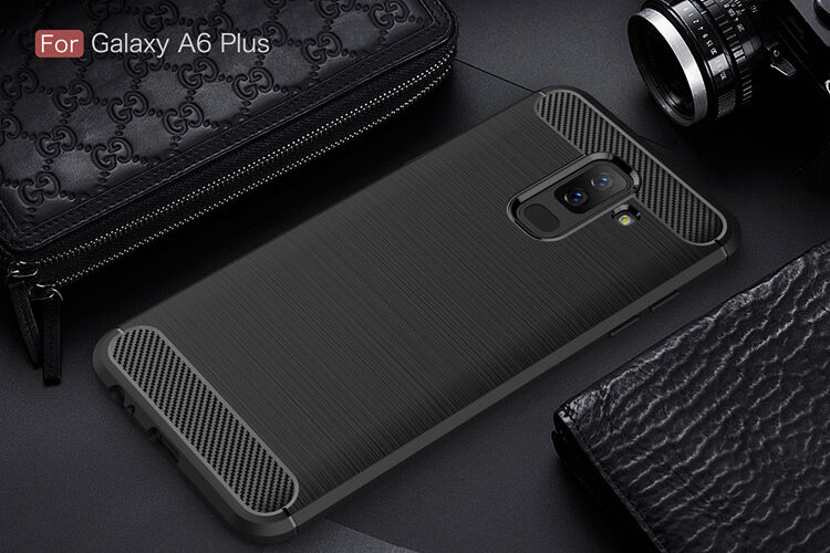 Carcasă din plastic cu textură șlefuită, pentru Samsung Galaxy A6 Plus (2018) - negru