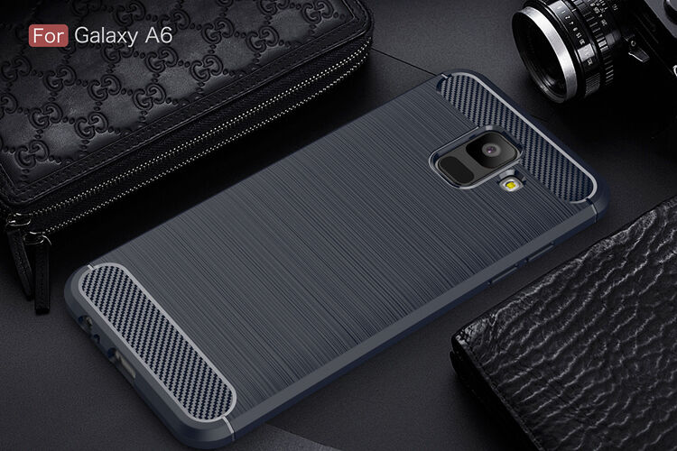 Carcasă din plastic cu textură șlefuită, pentru Samsung Galaxy A6 (2018) - albastru închis