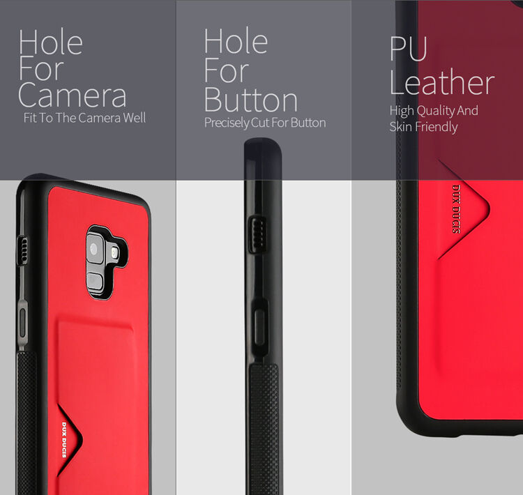 Husă din piele Dux Ducis Pocard, pentru Samsung Galaxy A8 (2018) - roșu