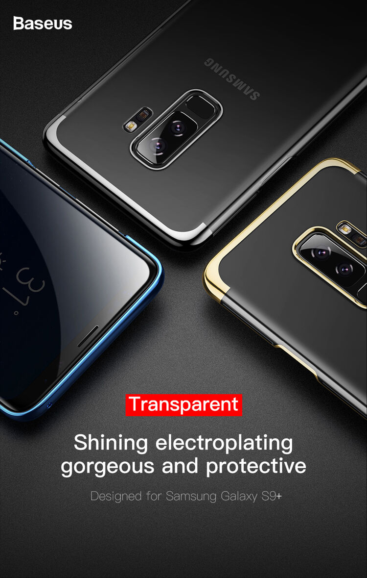 Carcasă transparentă Baseus Glitter, cu ramă, pentru Samsung Galaxy S9 Plus - auriu