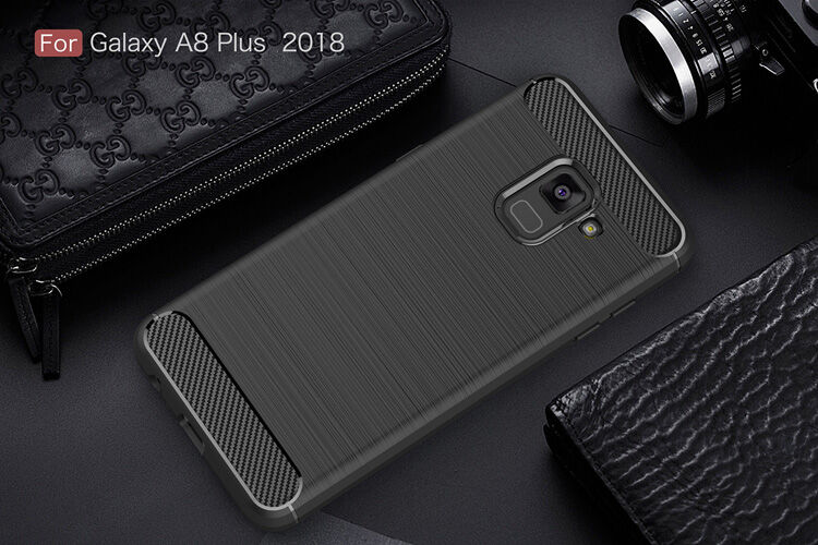 Carcasă din plastic cu textură șlefuită, pentru Samsung Galaxy A8 Plus (2018) - albastru închis