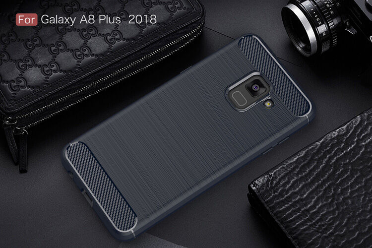Carcasă din plastic cu textură șlefuită, pentru Samsung Galaxy A8 Plus (2018) - albastru închis