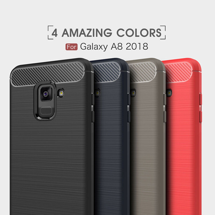 Carcasă din plastic cu textură șlefuită, pentru Samsung Galaxy A8 (2018) - roșu