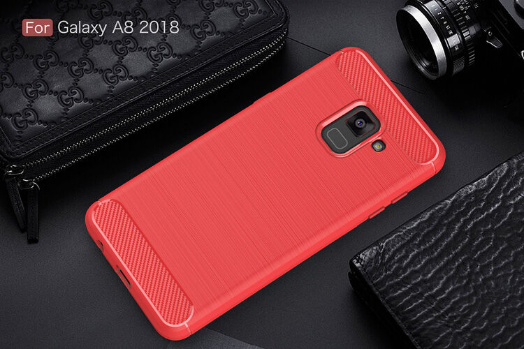 Carcasă din plastic cu textură șlefuită, pentru Samsung Galaxy A8 (2018) - roșu Carcasă din plastic cu textură șlefuită, pentru Samsung Galaxy A8 (2018) - roșu