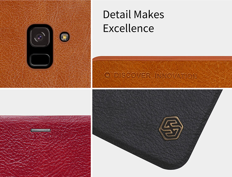 Husă flip Nillkin Qin, din piele, pentru Samsung Galaxy A8 Plus (2018) - maro