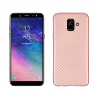 Carcasă din plastic cu textură carbon, pentru Samsung Galaxy A6 (2018) - roz-auriu