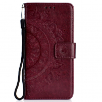 Husă flip cu imprimeu mandala pentru Samsung Galaxy A6 Plus (2018) - vișiniu