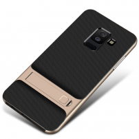 Carcasă Elegance, din plastic, cu stativ pentru Samsung Galaxy A6 Plus (2018) - auriu