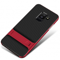Carcasă Elegance, din plastic, cu stativ pentru Samsung Galaxy A6 Plus (2018) - roșu