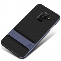 Carcasă Elegance, din plastic, cu stativ pentru Samsung Galaxy A6 Plus (2018) - albastru închis