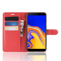Husă flip Litchi pentru Samsung Galaxy J4 Plus - roșu