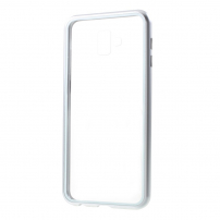 Carcasă cu ramă magnetică și sticlă durificată, pentru Samsung Galaxy J6 Plus - argintiu