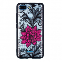 Carcasă de protecție cu floare mare roșie, pentru Xiaomi Redmi 6 - albastru