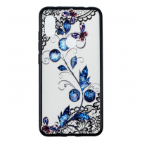 Carcasă se model broderie, fluturi și plante, pentru Xiaomi Redmi Note 6 Pro - albastru