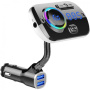 Bluetooth FM transmitter pentru mașină cu două porturi de încărcare USB și lumină de fundal - negru