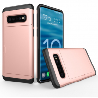 Carcasă din plastic cu compartiment de card, pentru Samsung Galaxy S10 Plus - roz-auriu
